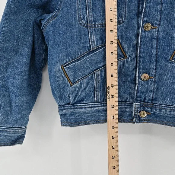 Sandro David Denim Jacket Womens Sz 36 Blue Faux Shearling Trimmed Trucker Jean - Picture 4 of 16